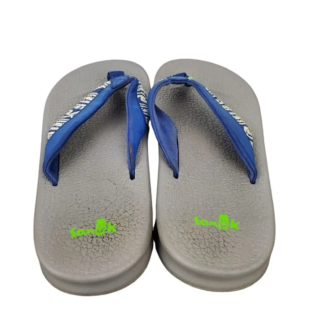 Sanuk Men's Brumeister Funk Indigo Wave Blue White Flip Flop Sandals Sz 8